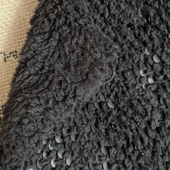 Vero Moda Sz Large Starlight Short Jacket Sequin Black Pockets Glam Bling Sherpa - Picture 9 of 16